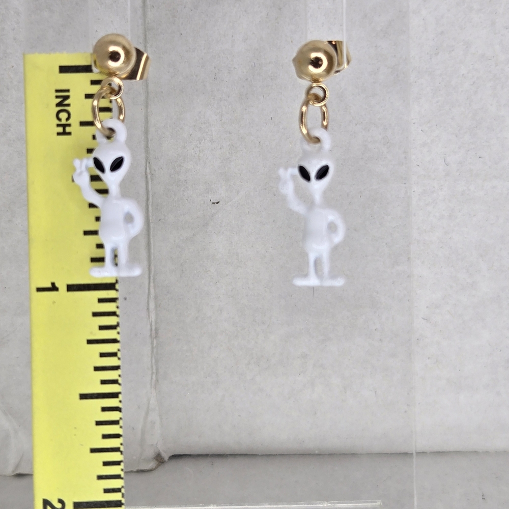 Quirky Green Alien Earrings with Gold Details